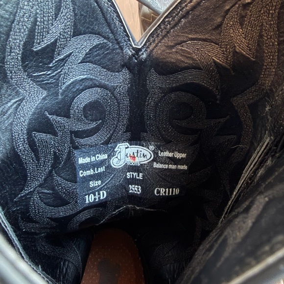 Justin Boots Black Leather Western Boots, Men’s Cowboy Boots - Picture 4 of 6